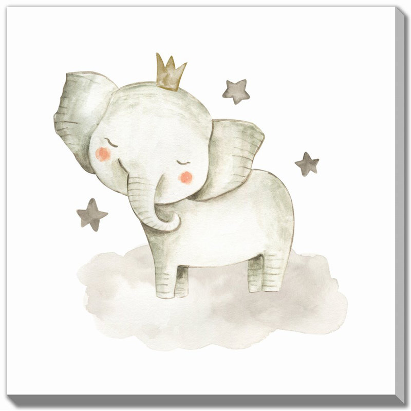 Éléphant avec étoiles, art mural sur toile, Sans cadre, H 24 po x l 24 po