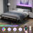 Upholstered Bed Frame with 2 Storage Drawers, Modern Queen Platform Bed with Charging Station & LED Light, No Spring Box Needed-558761422