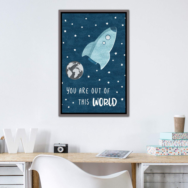 « out of the world », art, H 48 po x l 32 po x P 1,5 po, Toile encadrée de bois rustique foncé