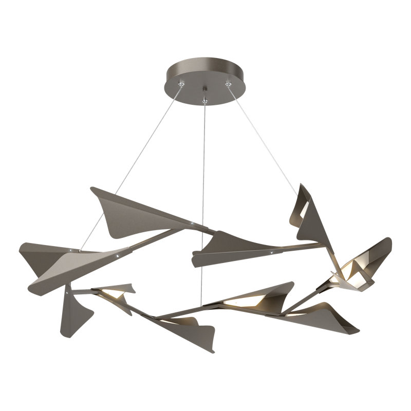 Lustre géométrique unique à 12 lumières Plume Plume, Fumée foncée, Bronze