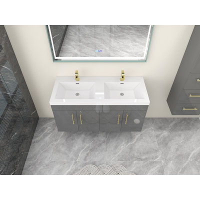 Meuble-lavabo mural double 47 po avec plateau en acrylique Boyu