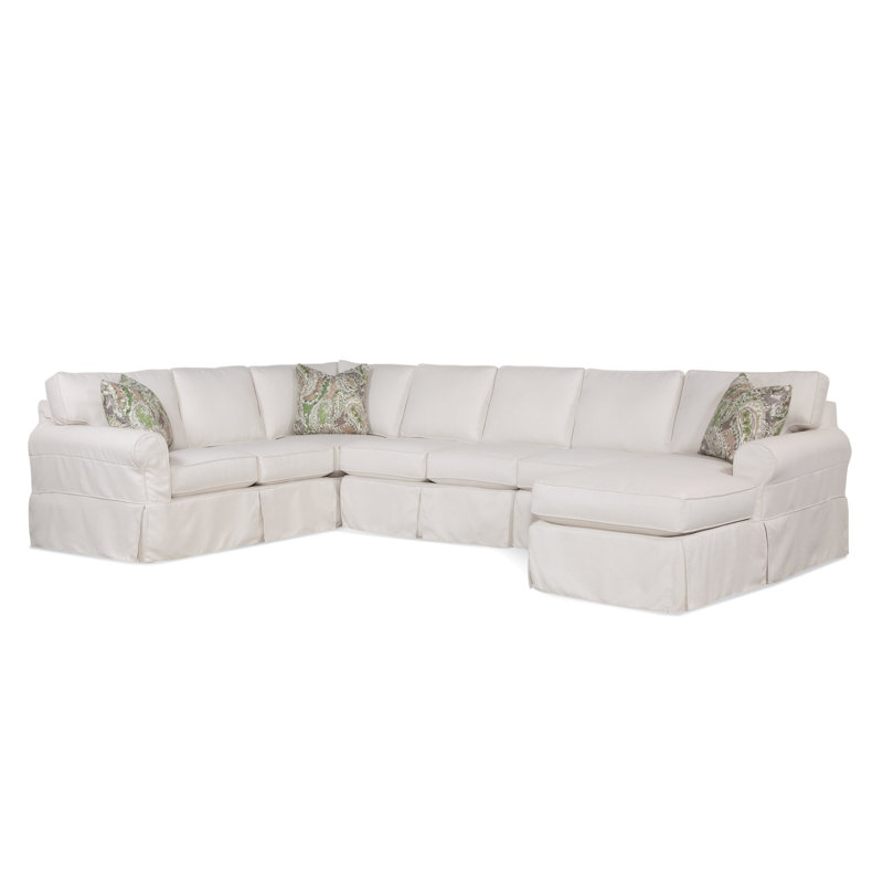 Bedford Four-Piece Chaise Slipcover Sectional, Elite Ivory; 0321-91, Right Hand Facing