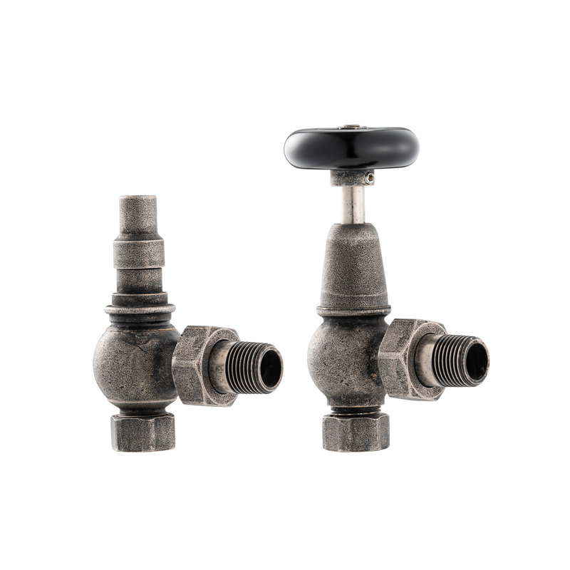 UK-20 Wooden Head Chrome Manual Radiator Valve & Lockshield, Pewter