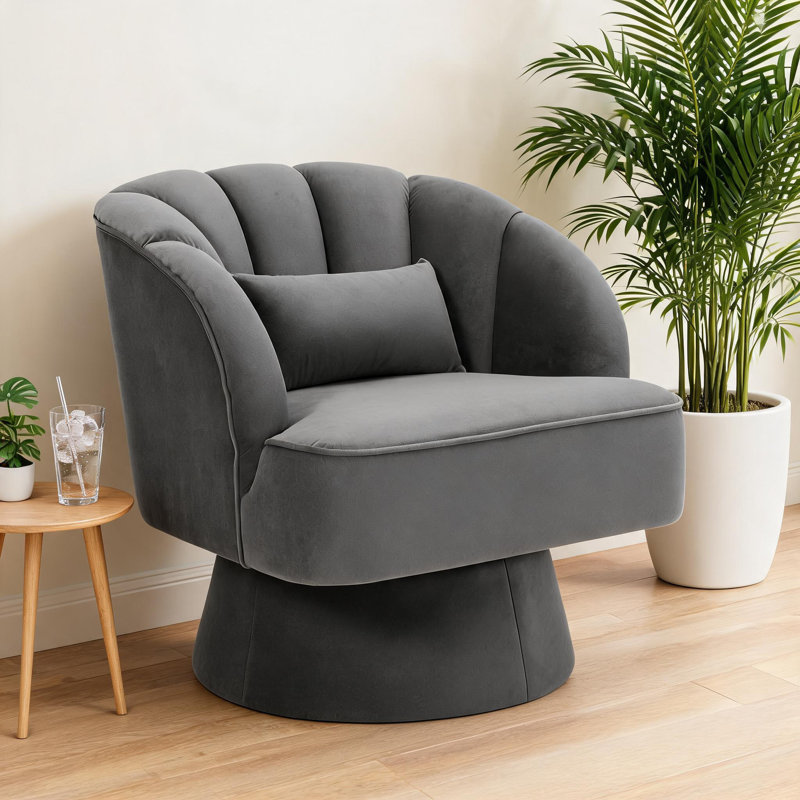 Upholstered Swivel Accent Chair, Velvet Grey