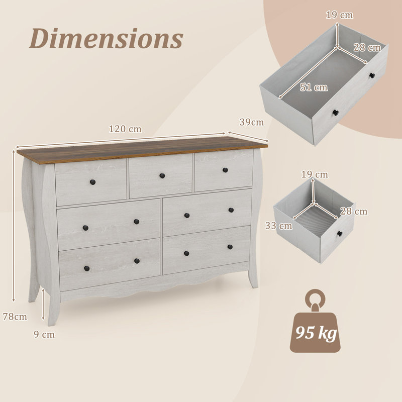 120cm W 7 - Drawer Chest of Drawers