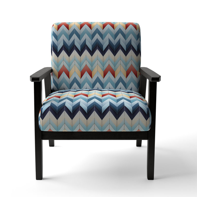 Fauteuil de 23 po de large Cantina, Bleu / rouge / polyester doré, Accoudoirs carrés noirs
