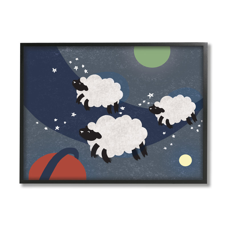 Moutons dans l'espace, L 24 po x H 30 po, Giclée encadrée noir minuit