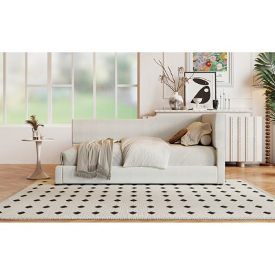 Lit de jour élégant en velours côtelé gris en forme de L - Rehaussez le confort de votre maison