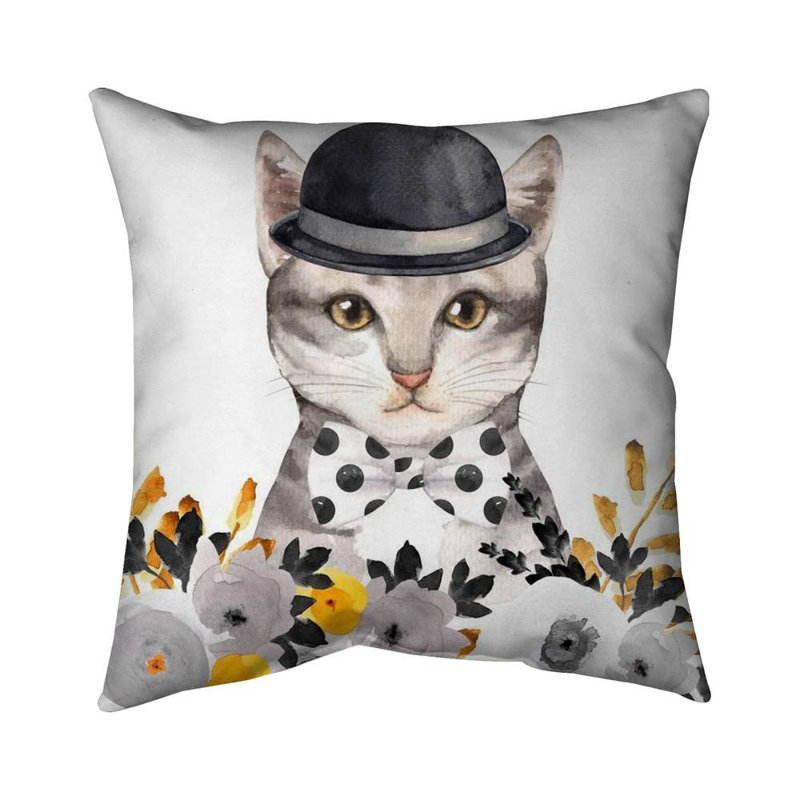 Chic cat - 18"x18" Throw pillow - Poly twill - Print on demand, 18"H x 18"W, Polyester/Polyfill