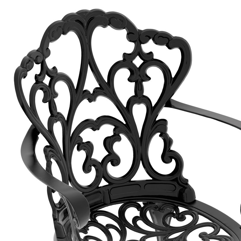 Table et chaises d'extérieur noires en fonte d'aluminium avec coussins antidérapants