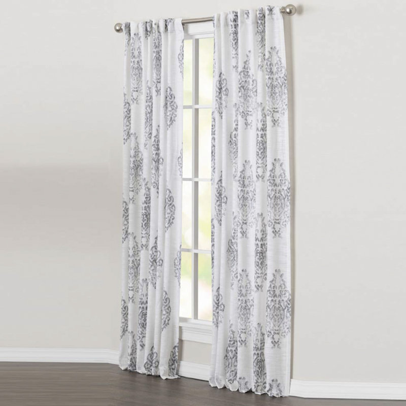 Ollivia 100% Cotton Room Light Filtering Medalion Patterned Curtain Panel with Rod Pocket Top and Hidden Back Tabs, Gray