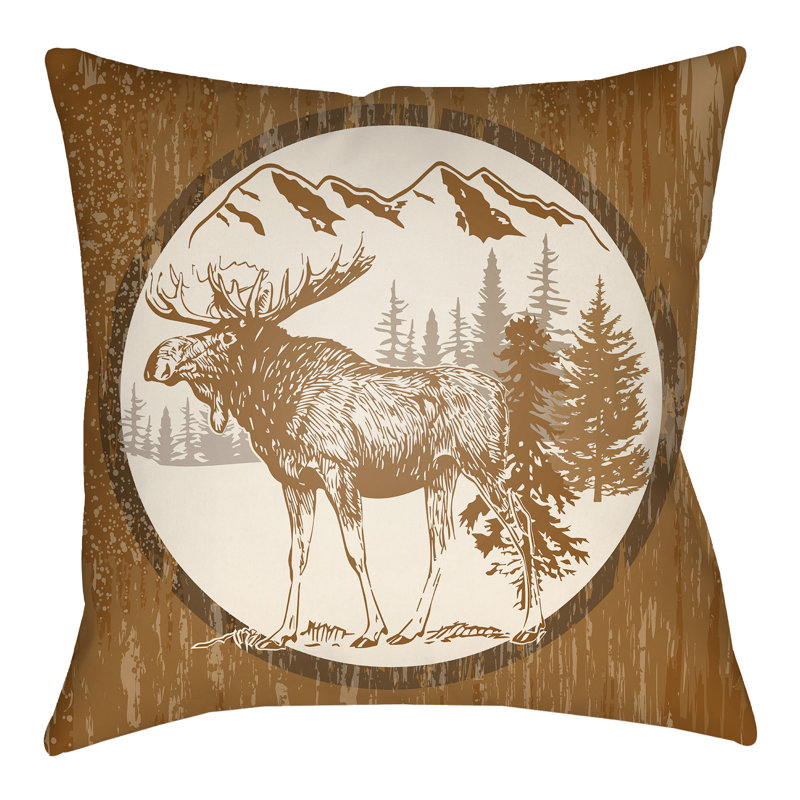 Lodge Cabin Moose Reversible Throw Pillow, Tan/Beige, 20" H x 20" W x 3" D