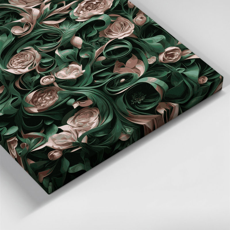 «Abstract Florals 83», art mural sur toile verte, H 36 po x l 24 po