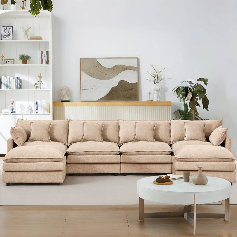 Comfortable Modular Sectionals, Chenille U-shaped Sofa With Movable Ottoman For Home