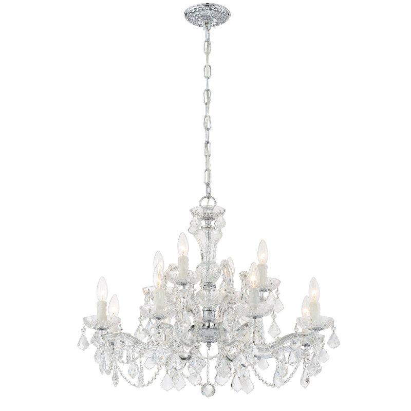 Wehr 12 - Light Glass Dimmable Classic / Traditional Chandelier, Majestic Wood Polished/Chrome