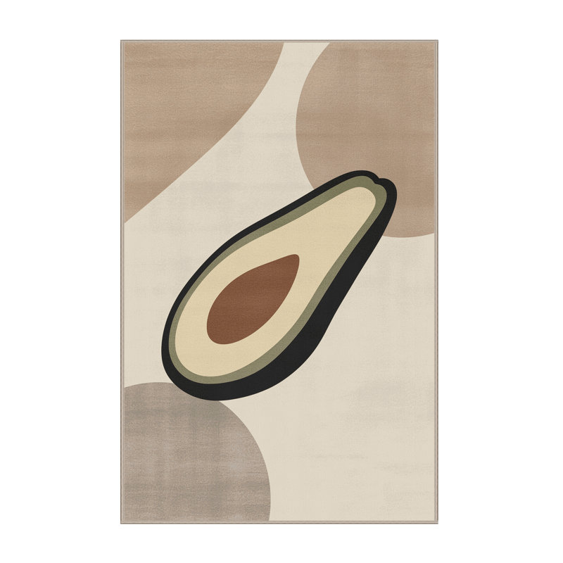 Machine Washable Tomohon Avocado Minimalist Rug in Beige – Beige Binding, 8x10