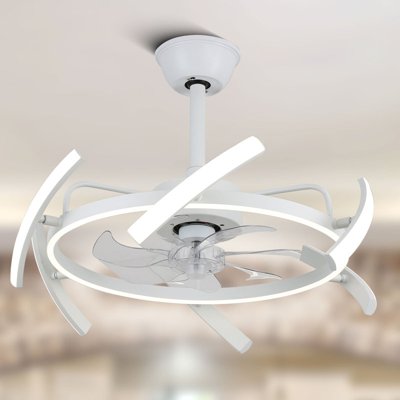 Ausable 24'' Futuristic UFO Design DIY Shapes Bladeless LED Ceiling Fan with Dimmable Lights and Remote, White