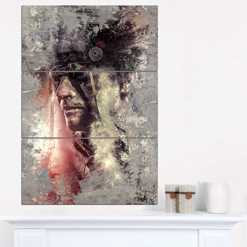 « native american indien warrior-3 », ensemble de 3 impressions sur toiles tendues