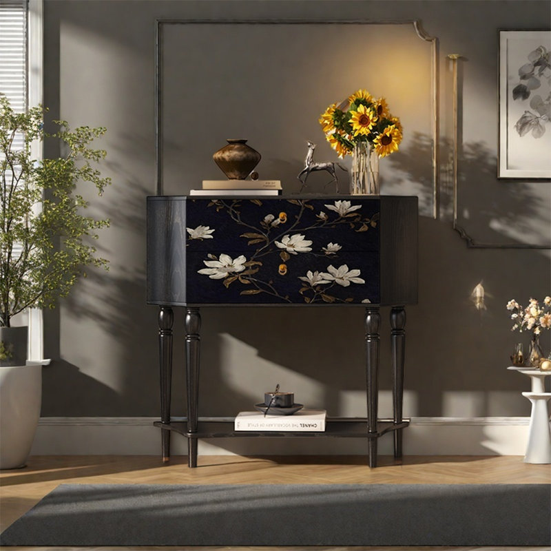 Armoire de rangement en pin avec tiroirs et plateau large, Noir, noir, noir, noir