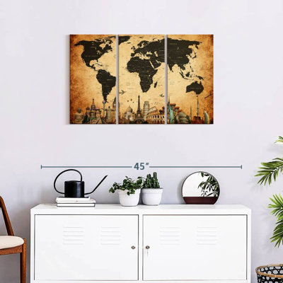 Carte du monde rétro, impression sur toile