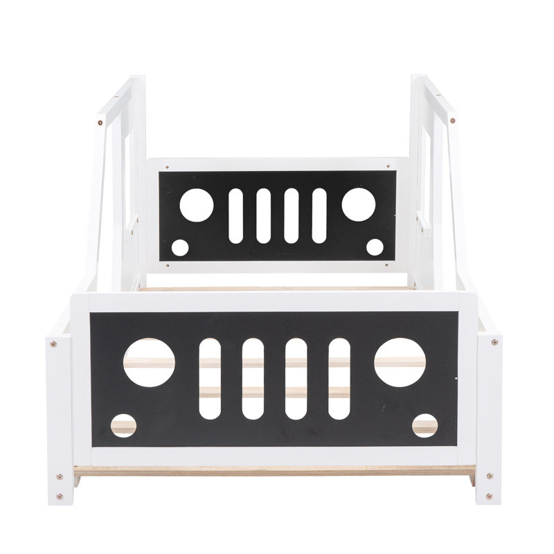 Classic Car-Shaped Platform Bed With Wheels, White