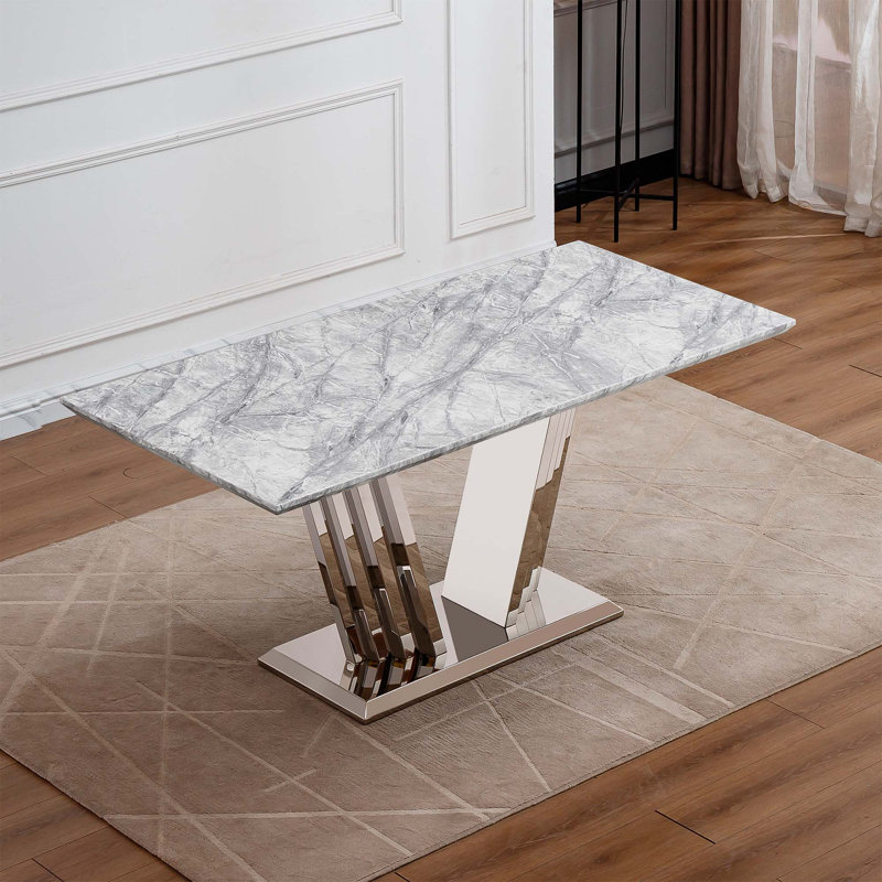 Table de salle à manger rectangulaire 70 po, Argent argent, Gris
