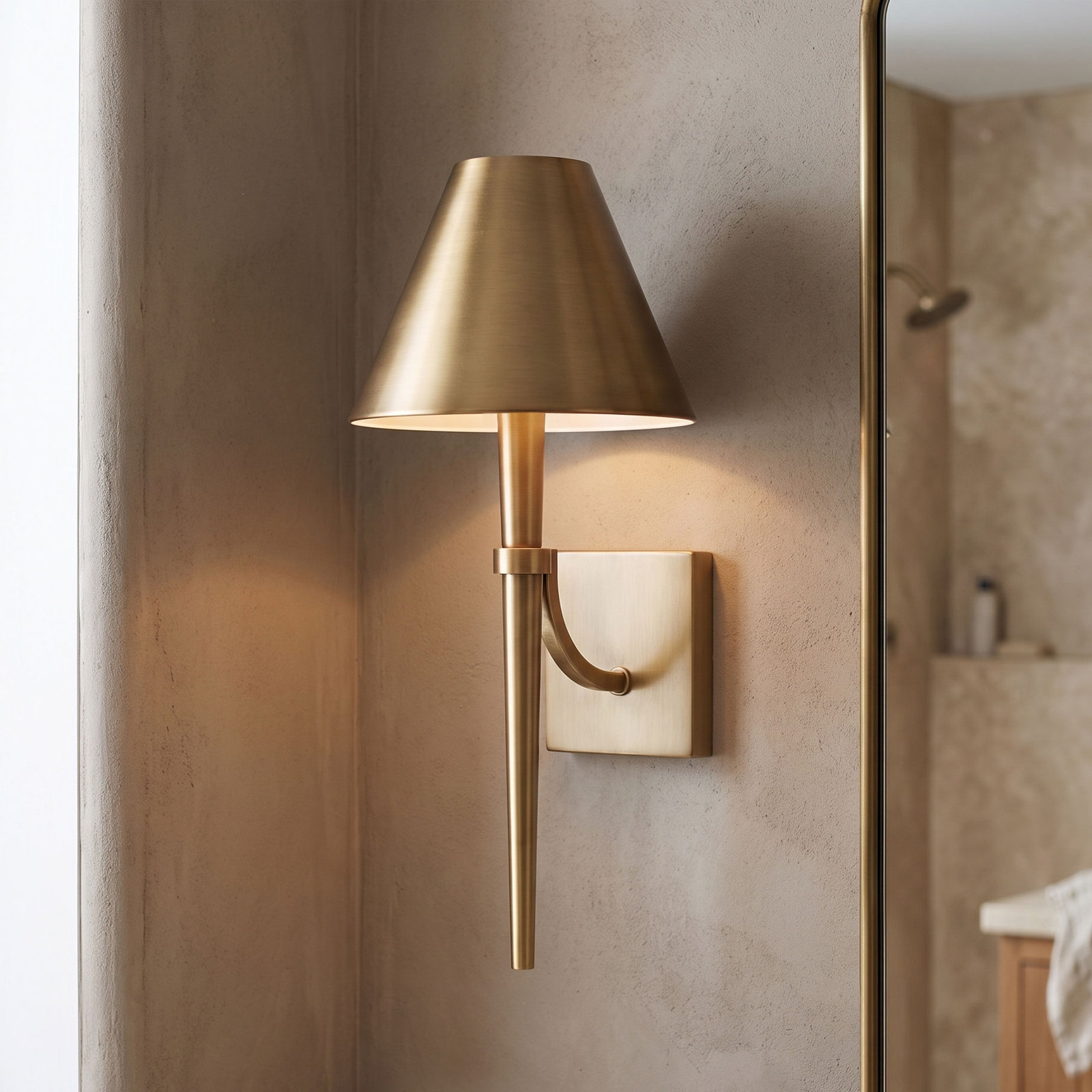 Edmont Single Light Dimmable Candle Wall Light, Aged Brass