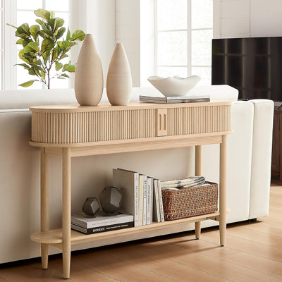 Fluted Console Table, Mid-Century Modern Entryway Cabinet With Sliding Tambour Doors, Narrow Long Sofa Table, Behind-The-Couch Table For Living Room, by Latitude Run