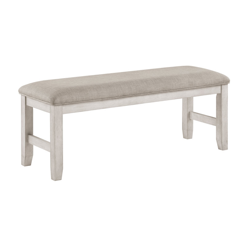 48" Modern Dining Bench - Antique White Wood Frame, Light Gray Upholstered Seat