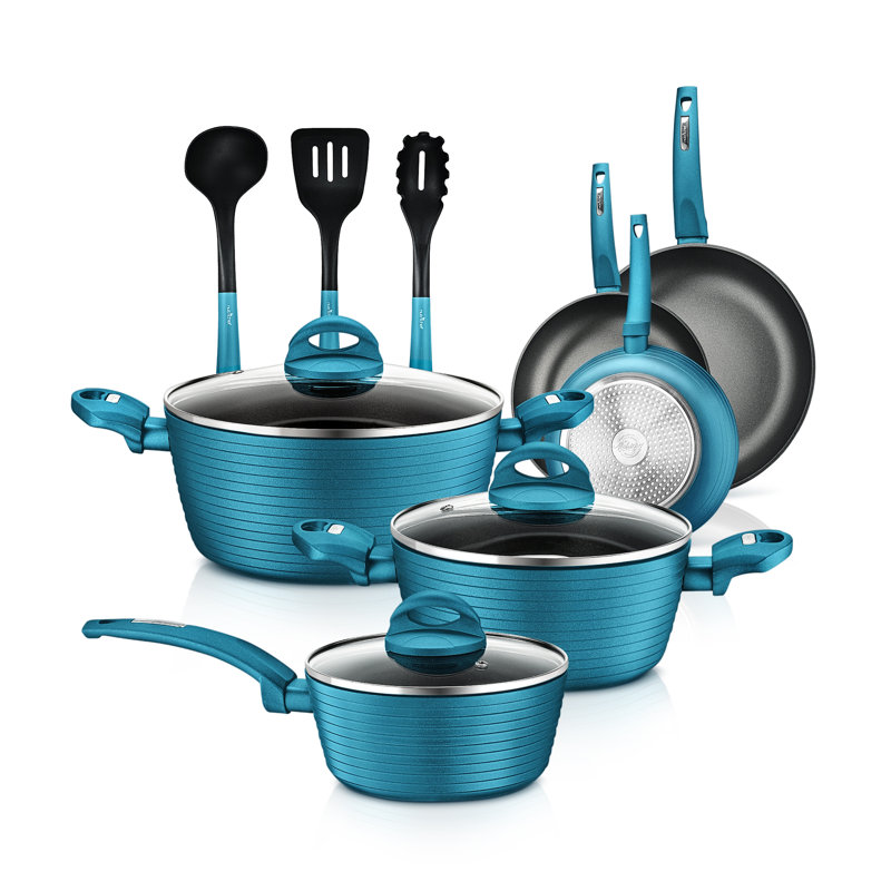 12 - Piece Non-Stick Aluminum Cookware Set, Green