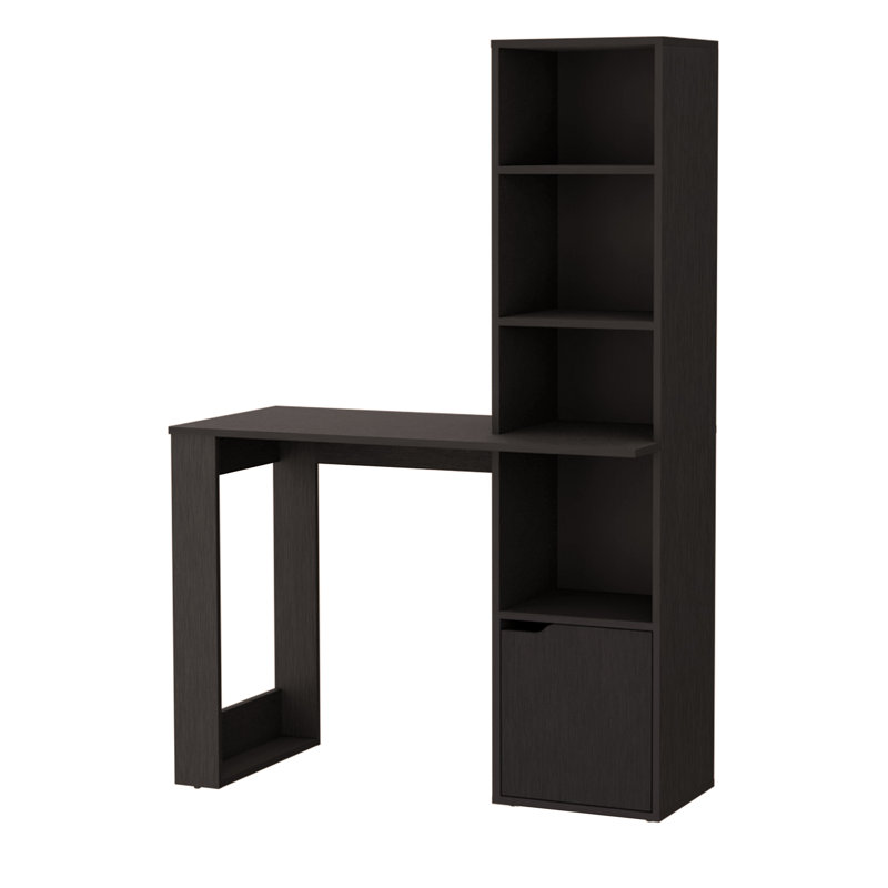 Bureau d'ordinateur Broadmoor avec bibliothèque à 4 niveaux et armoire à 1 porte, Noir