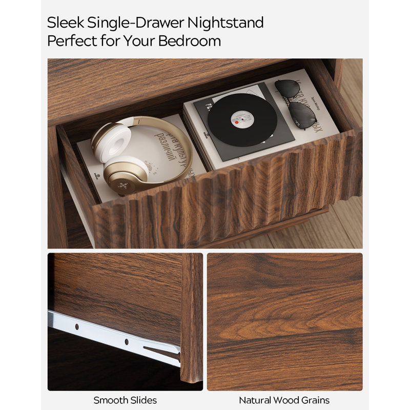 Wooden Nightstand With 1 Drawer & Open Cubby - Compact Bedside Storage, Set of 2, Brown