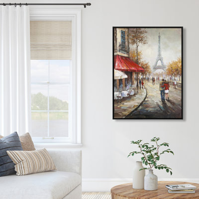 Couple Walking In Paris Street Print On Canvas