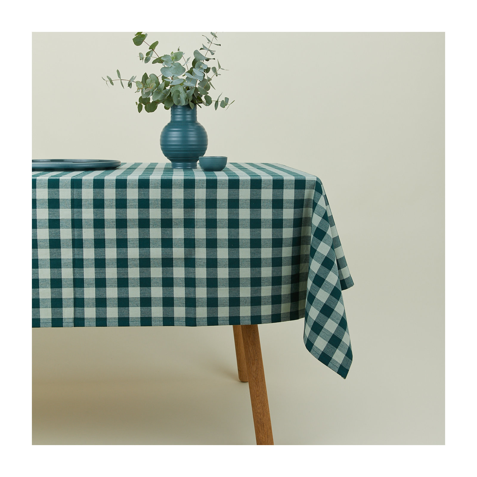 Essential Gingham Tablecloth, Sky/Peacock