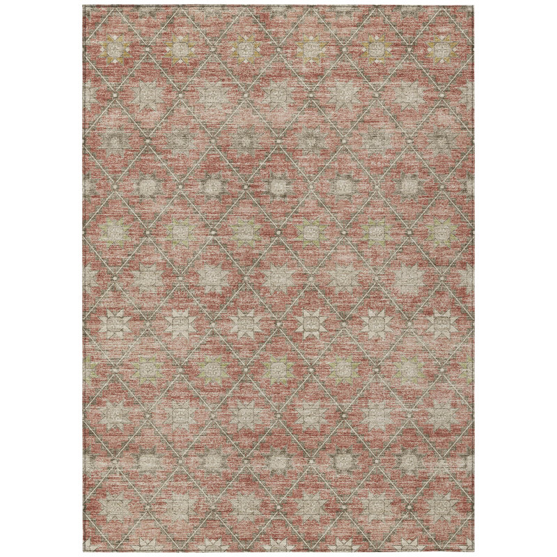 Machine Washable Indoor/Outdoor Xhevrie Terracotta Rug, Rectangle 10' x 14'