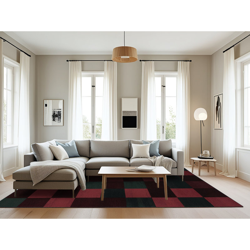 Tapis brun à carreaux lavable à la machine, Rectangle 8 pi x 10 pi