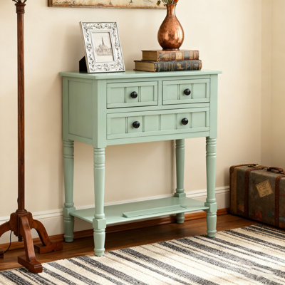 Narrow Console Table, Slim Sofa Table with Three Storage Drawers and Bottom Shelf for Living Room, Easy Assembly