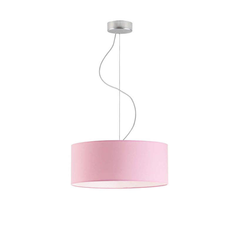 Aubryelle 3 - Light Drum Pendant, Light Pink, Brushed Steel, 120cm H x 40cm W x 40cm D
