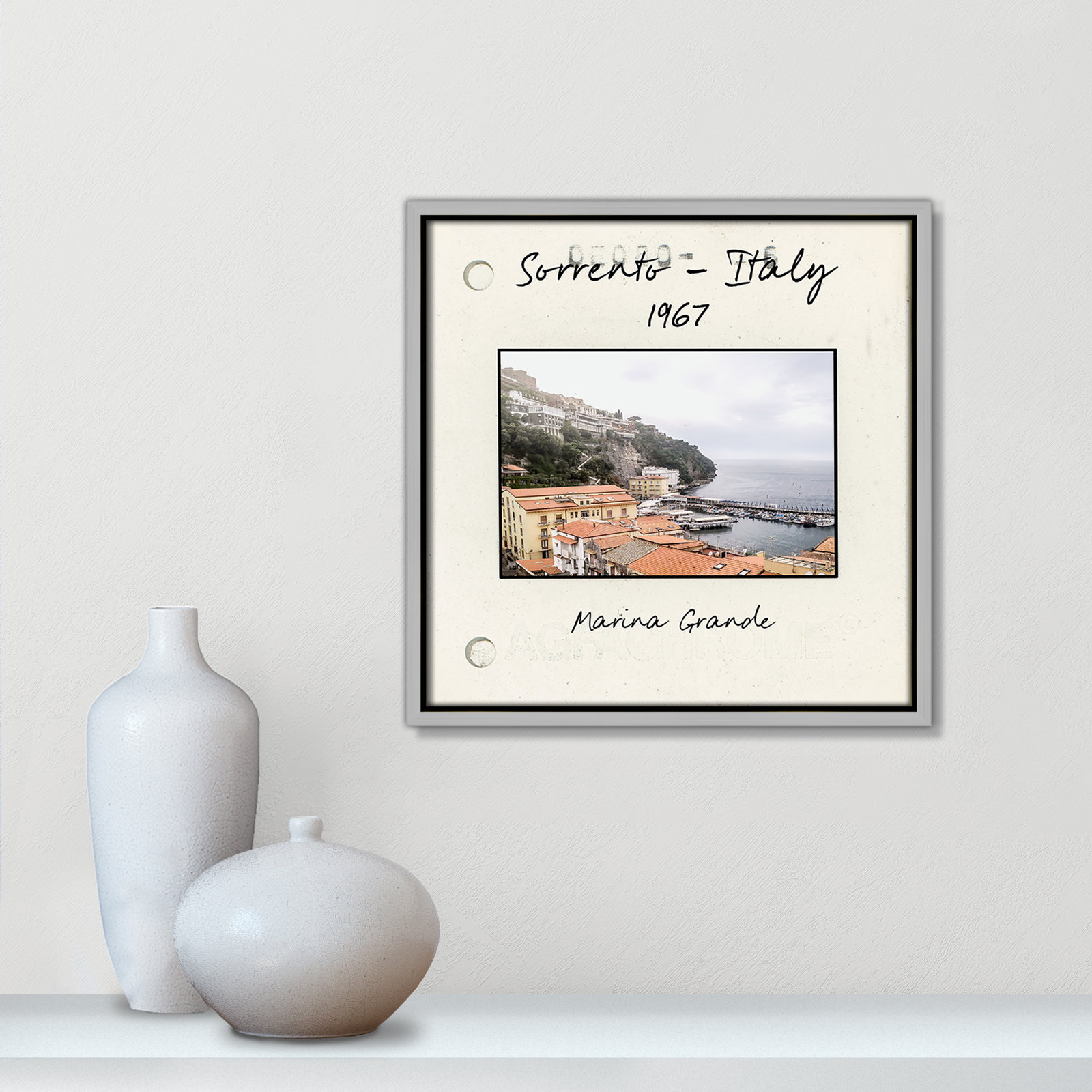 Travel Slide Collection "Sorrento, Italy" Print, 13.5" H x 13.5" W x 2" D, Silver Floater Framed Canvas