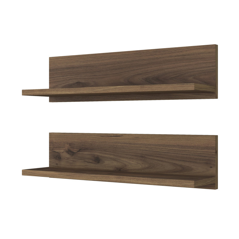 Modern Walnut Wall Shelf (2 Pieces), 23.6 x 5.9 x 5.1 Inches | 100% Melamine Coated Particle Board, Stylish Solid Color Design | Perfect for Home Decor, Storage, and Displaying Your Favorite Items