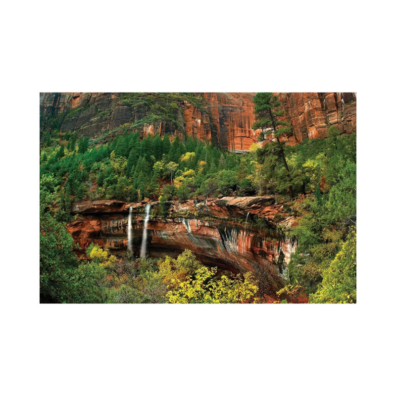 Cascades Tumbling  At Emerald Pools Note The Black Streaks Called Desert Varnish Zion National Park 1 Piece Wall Art on Canvas