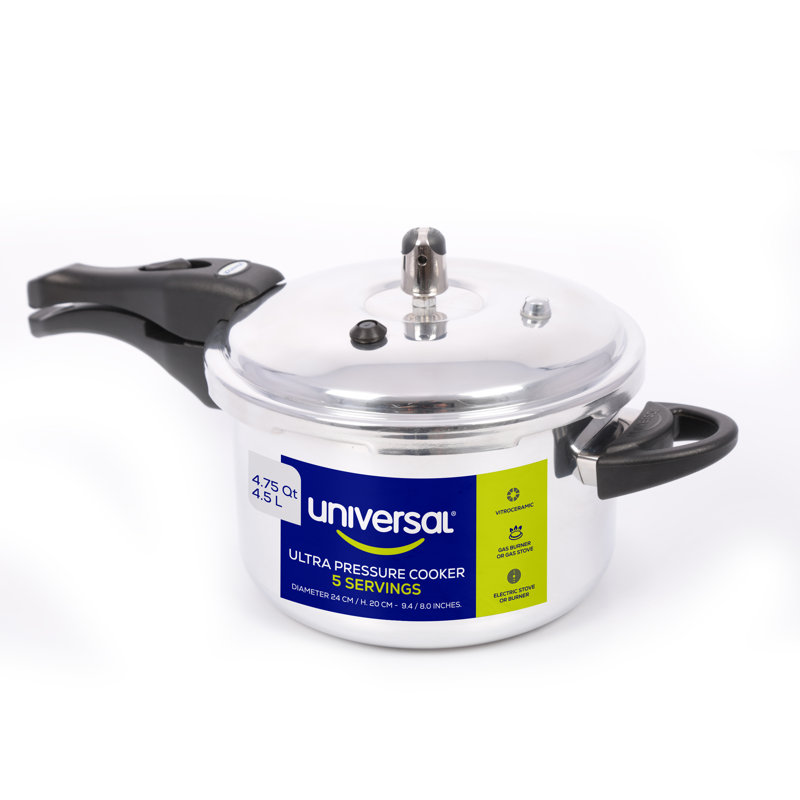 Universal (4.75 Quart / 4.5 Litre) Anti-Rust Ultra Pressure Cooker, Aluminum Pressure Cooker for 5 Servings, Even Heat Distribution, Diameter 9.4 inches, Height 8 inches