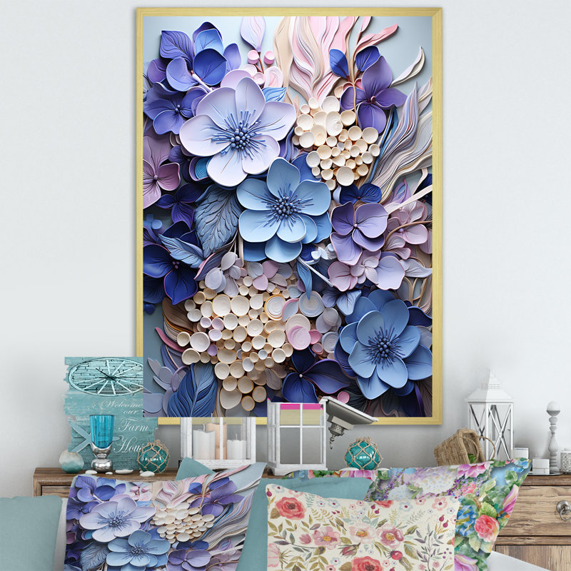 «Mixed Media Hydrangea Fusion», reproduction d'art sur toile, Encadrement doré, H 40 po x l 30 po x P 1,5 po