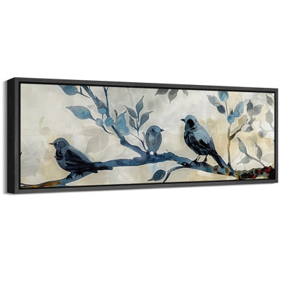 Oiseaux bleus sur des branches relaxantes et calmes, art mural, décor de salon