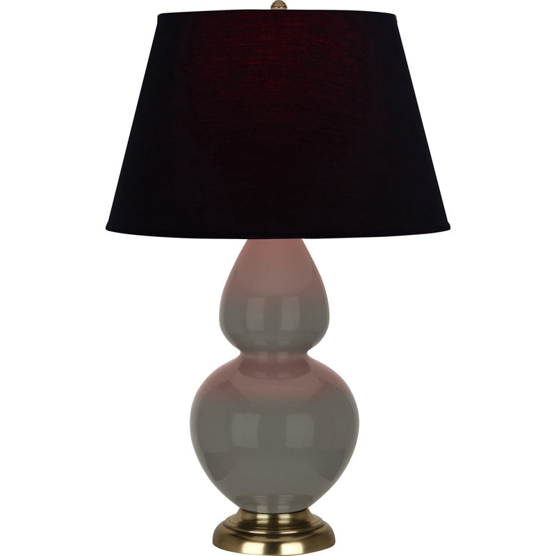 Lampe de table double gourde en céramique, Noir / Rouge, Bois de frêne verni / laiton, Laiton