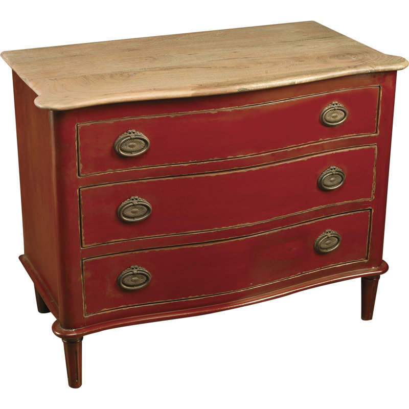 Commode anglaise 3 tiroirs Steverson, Rouge