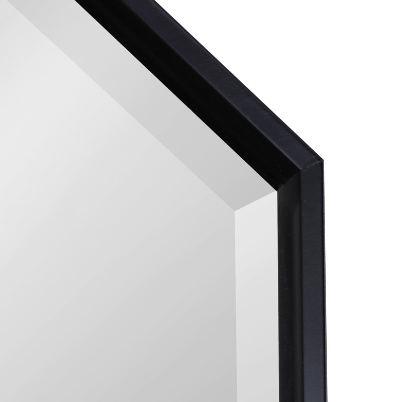 Black Octagon Full Length Wall Mirror with Beveled Edge