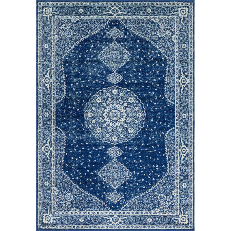 Tapis bleu marine Rizo Pat, Rectangle 7 pi 1 po x 10 pi