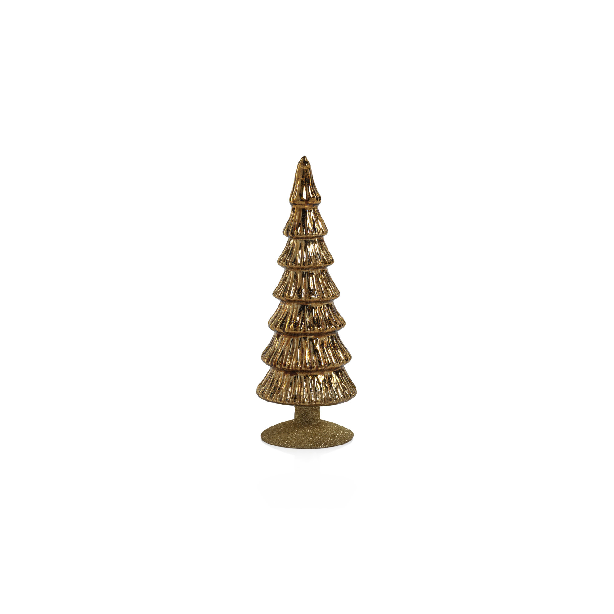 Merrigan Light Green Glass Tree on Gold Glitter Base, Set of 2, 10.75" H x 3.5" W x 3.5" D, Gold