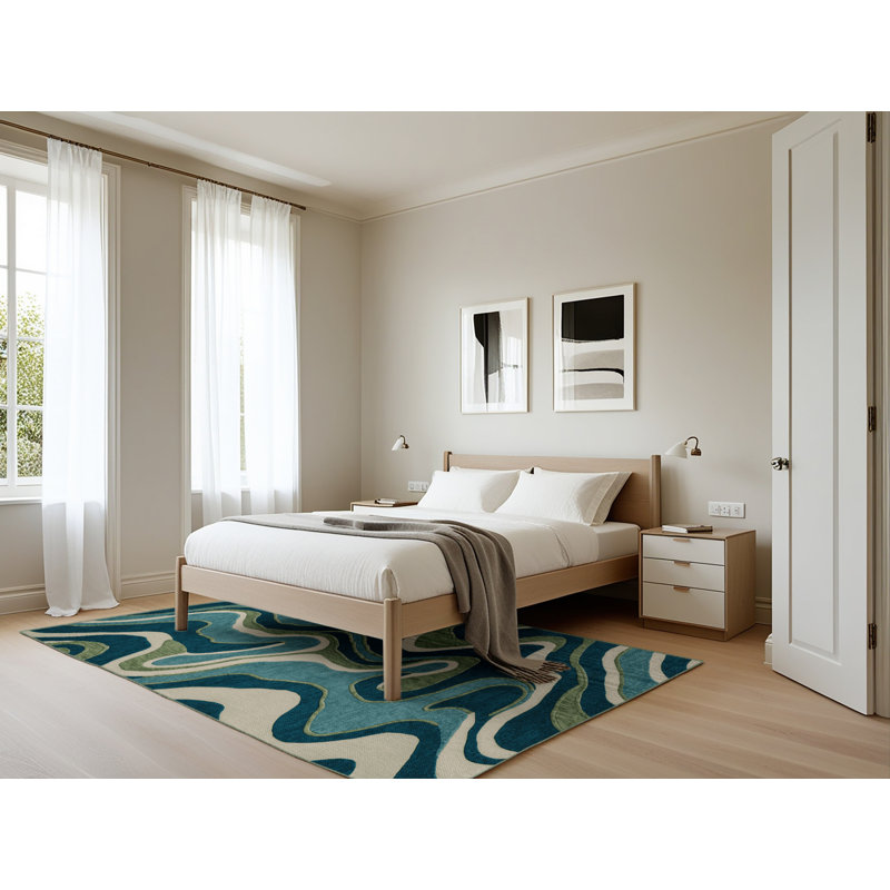 Machine Washable Nature Green Area Rug, Rectangle 5' x 7'